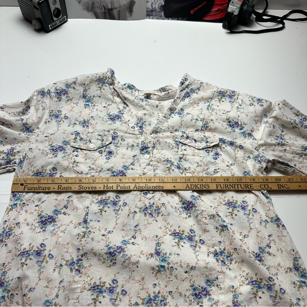Eden & Olivia Floral Peasant Blouse Cottagecore Prairie Cotton Top Blue Cream XL - Picture 6 of 11
